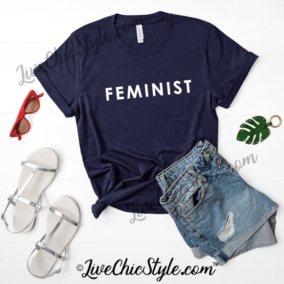 LiveChicStyle Tops - NEW Feminist Shirt, Made for You, Navy Shirt